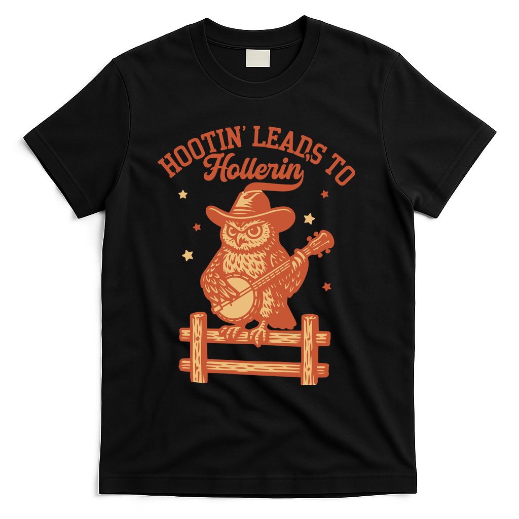 Vintage Hootin Leads To Hollerin Cowboy Owl T-Shirt - Black