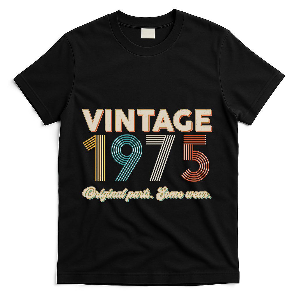Vintage Original Parts Some Wear 1975 50th Birthday T-Shirt - Black