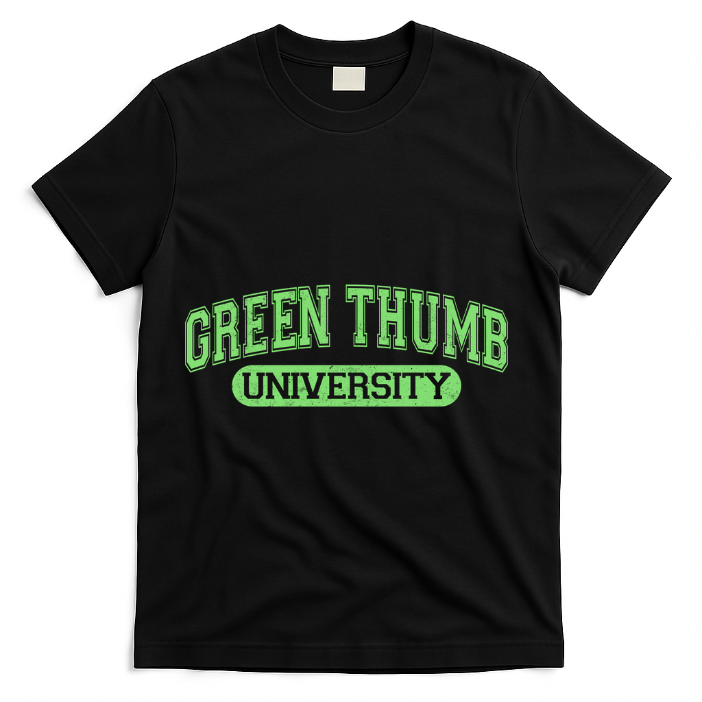 Varsity Style Green Thumb University T-Shirt - Black