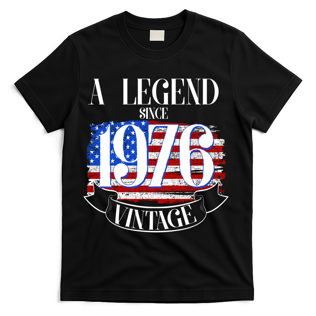 Vintage USA Flag A Legend Since 1976 50th Birthday T-Shirt - Black