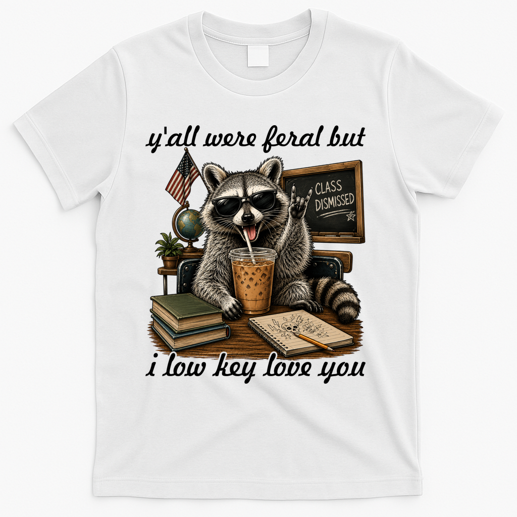 Yall Were Feral But I Low Key Love You Funny Raccoon T-Shirt - White